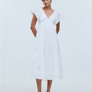 Tie-Back Flutter-Sleeve Tiered Midi Dress